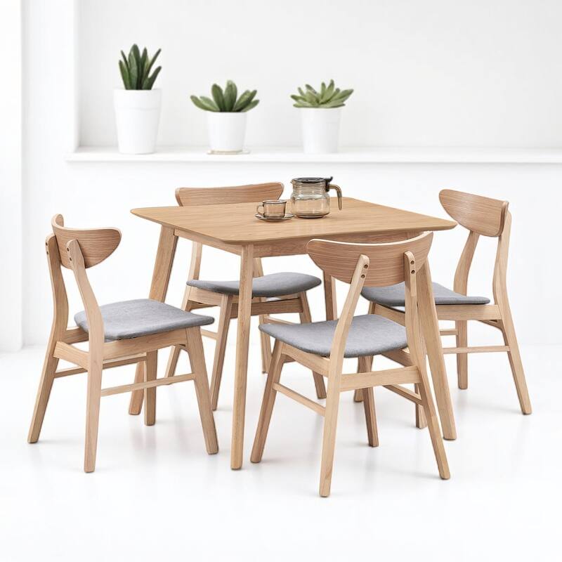 5-Piece Square Dining Table Set for 4, Solid Wood Legs, Upholstered Chairs, Modern Space-Saving Kitchen Furniture, Easy Assembly