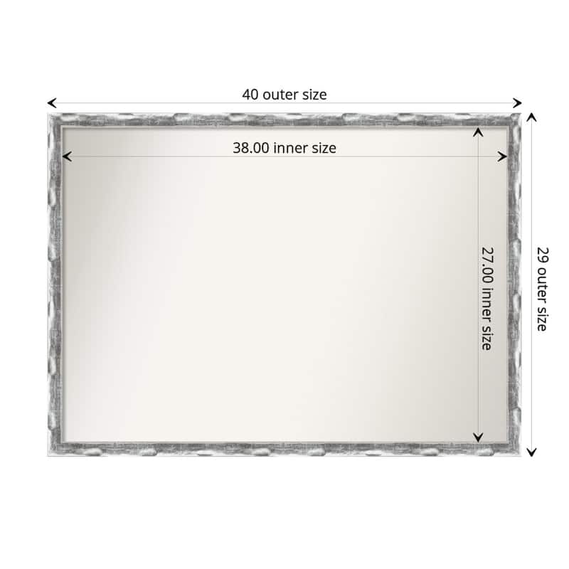 Non-Beveled Bathroom Wall Mirror - Scratched Wave Chrome Frame - 40 x 29 in - Scratched Wave Chrome