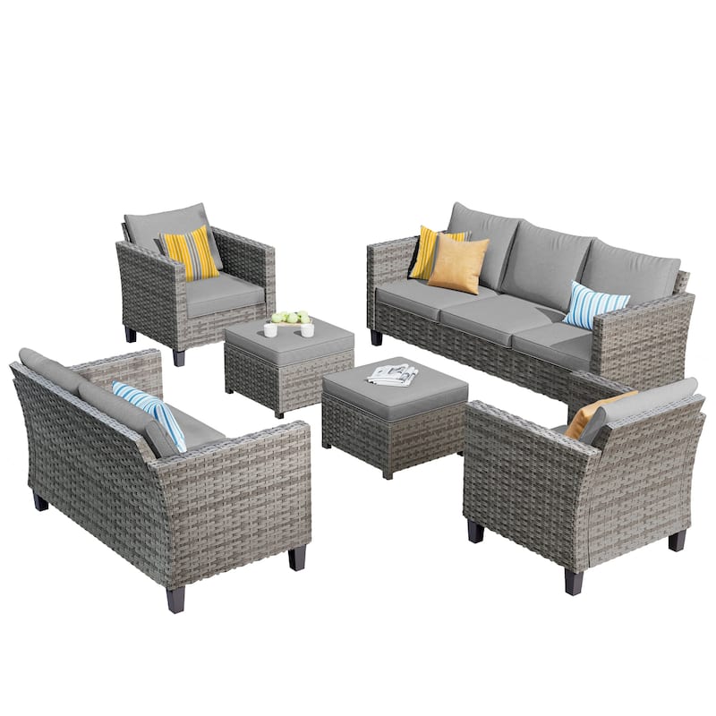 OVIOS 6-piece Patio Wicker Furniture Loveseat Conversation Set