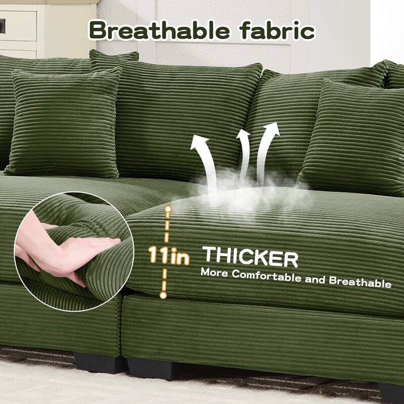 54" Oversized Cloud Sectional - Extra-Thick Cushions, Corduroy Fabric, Easy Assembly - Living Room, Study