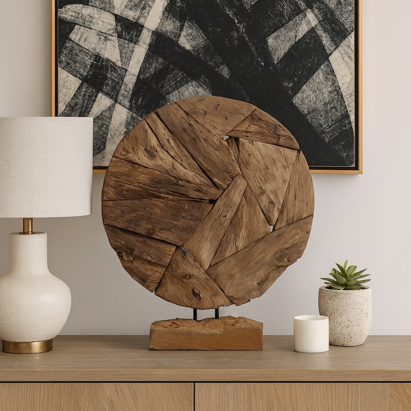Rustic Wood Geometric Sculpture Decorative Accent - 24" Brown - 20" x 5" x 24" - Brown - 20" x 5" x 24"