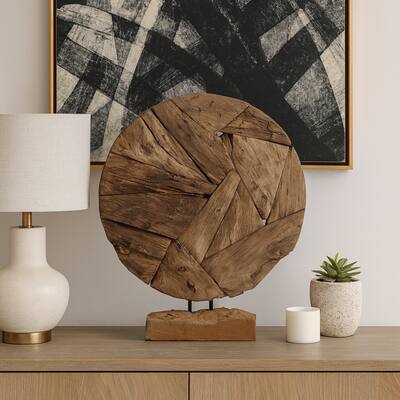 Rustic Wood Geometric Sculpture Decorative Accent - 24" Brown - 20" x 5" x 24"