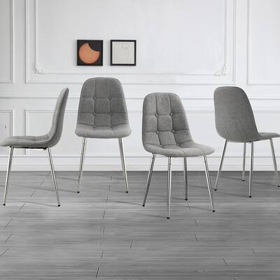 Dining Chairs Set of 4, Modern Mid-Century Style Dining Kitchen Room Upholstered Side Chairs，Soft Tufted Linen Fabric