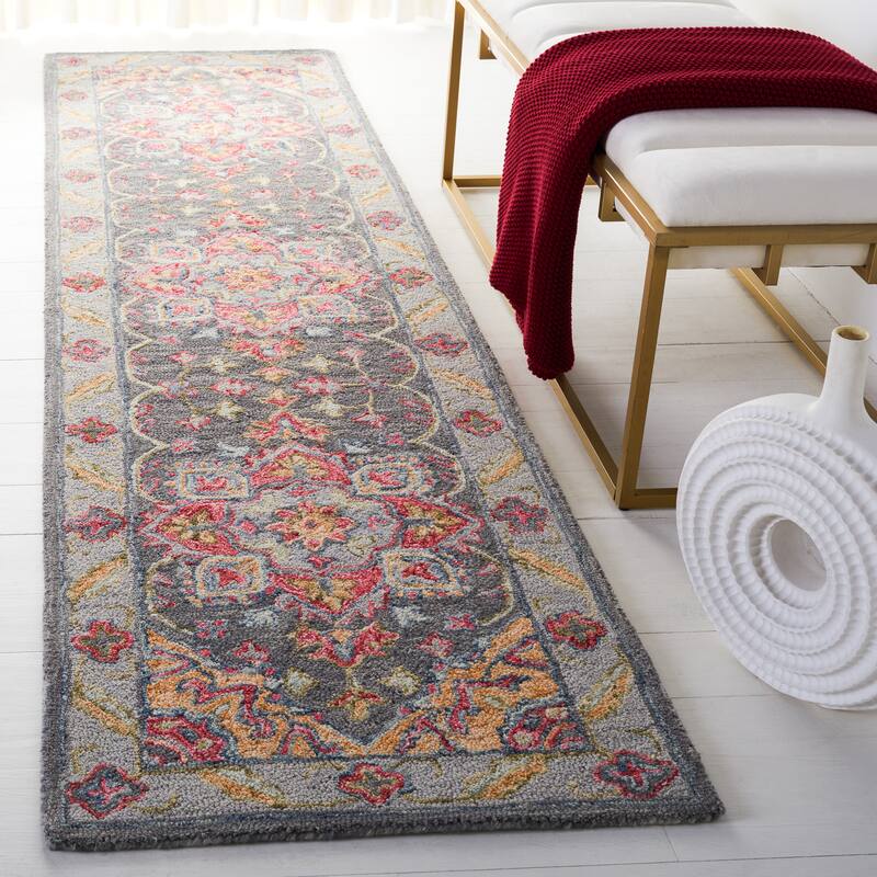 SAFAVIEH Handmade Metro Bert Medallion Wool Rug - 2'3" x 9' Runner - Grey/Rust