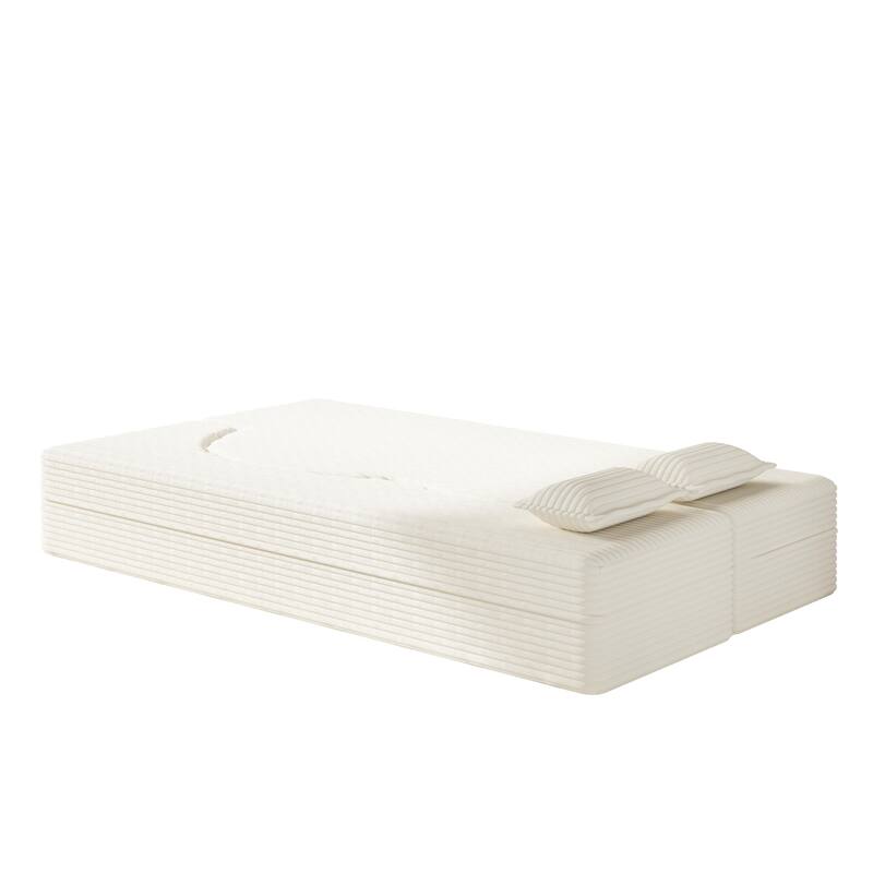 Modern Floor Sofa Bed, Convertible Corduroy Sleeper Couch Folding Loveseat with 2 Pillows