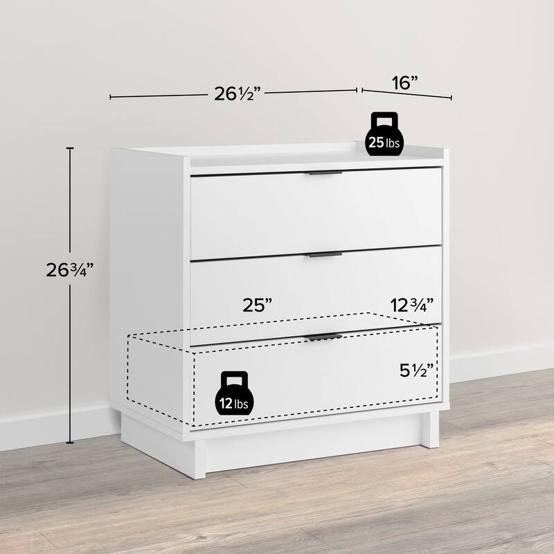 Prepac Simply Modern 3 Drawer 26.5" W Nightstand