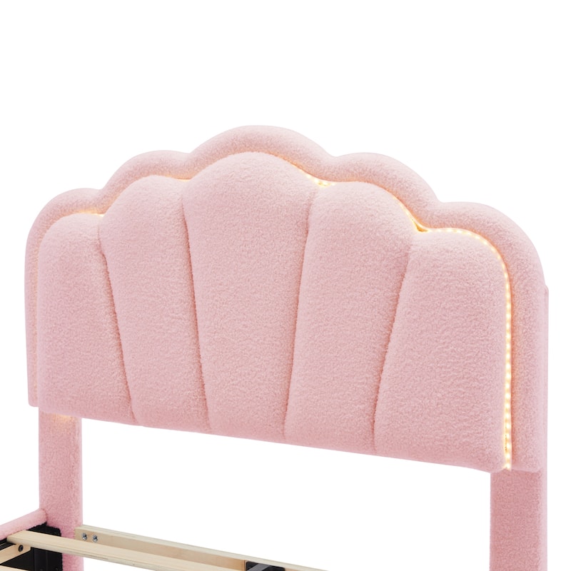 Twin Size Sherpa Upholstered Bed with Floral Headboard