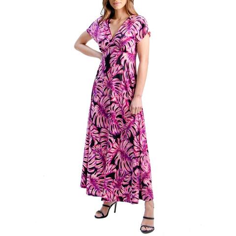 24seven Comfort Apparel Pink Cap Sleeve Empire Waist Maxi Dress Made in USA