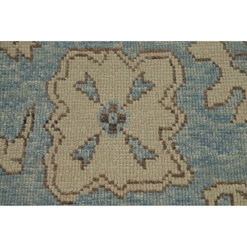 Hand Knotted Oriental 100% Wool Carpet Transitional All-Over Navy Blue & Blues Oushak Area Rug - 11' 2'' X 8' 2''