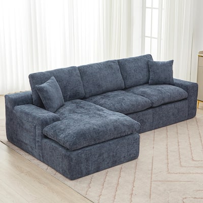 108" Blue Chenille Modular Sectional Sofa with Double-layer Cushion, Side Pockets & Pillows for Living Room