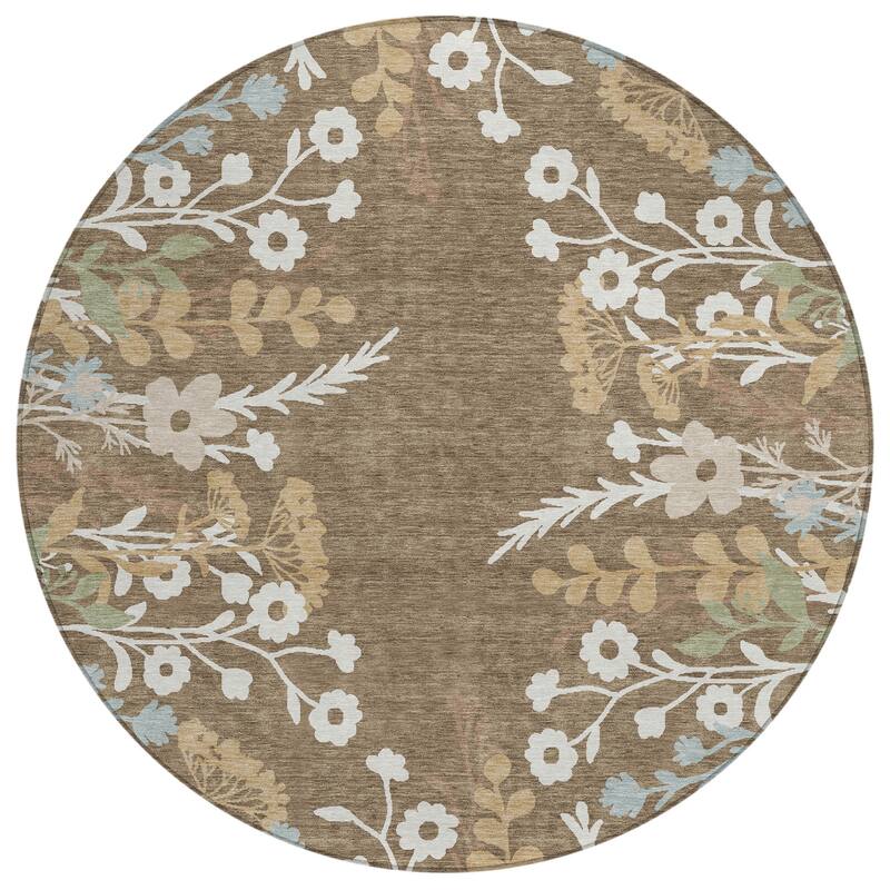 Machine Washable Indoor/ Outdoor Floral Border Chantille Rug