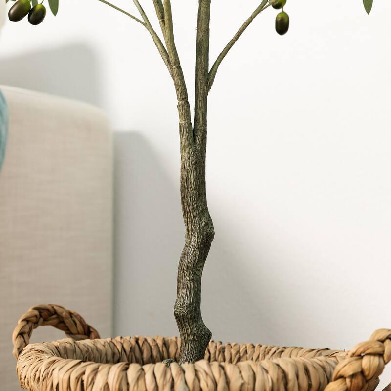 Glitzhome 3ft-6ft Set of 2 Artificial Olive Trees/ Bamboo/ Ficus with Ceramic Planters Real Touch