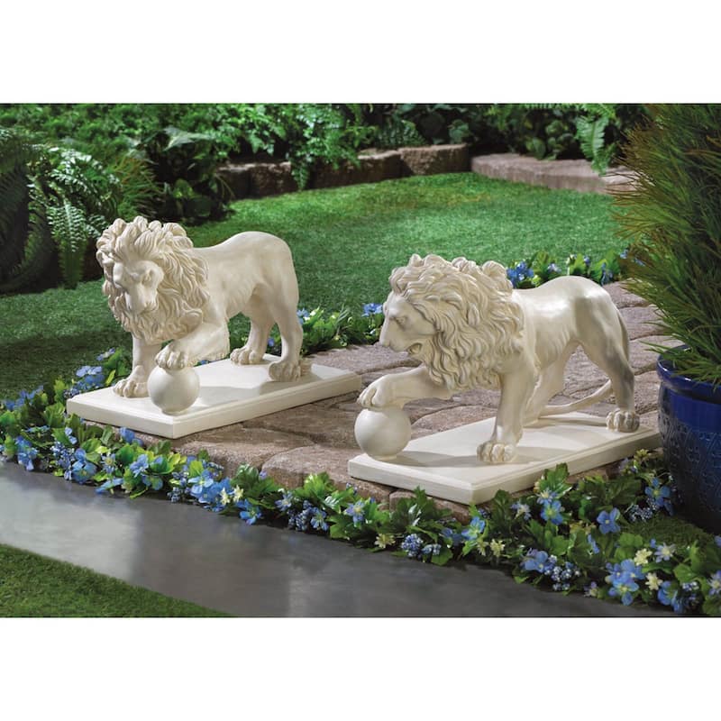 Regal Lion Outdoor Statues - 16" - Beige - Set of 2
