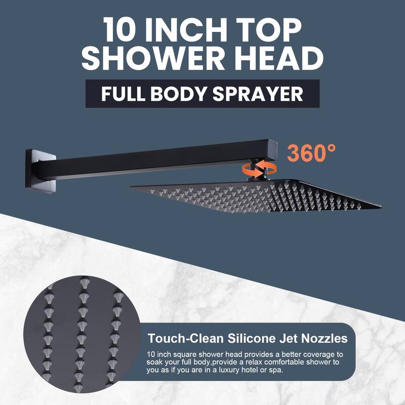 WOWOW 10 in. Square Shower Head 2-Spray Shower Faucet with Single Handle - 10 in.