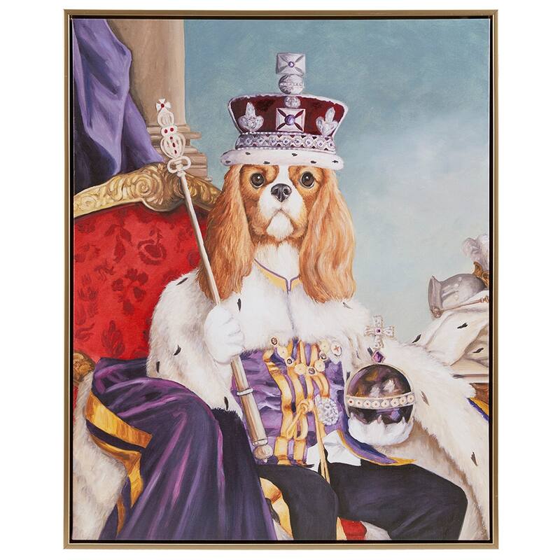 King Charles Spaniel III Framed Canvas Wall Art - Red