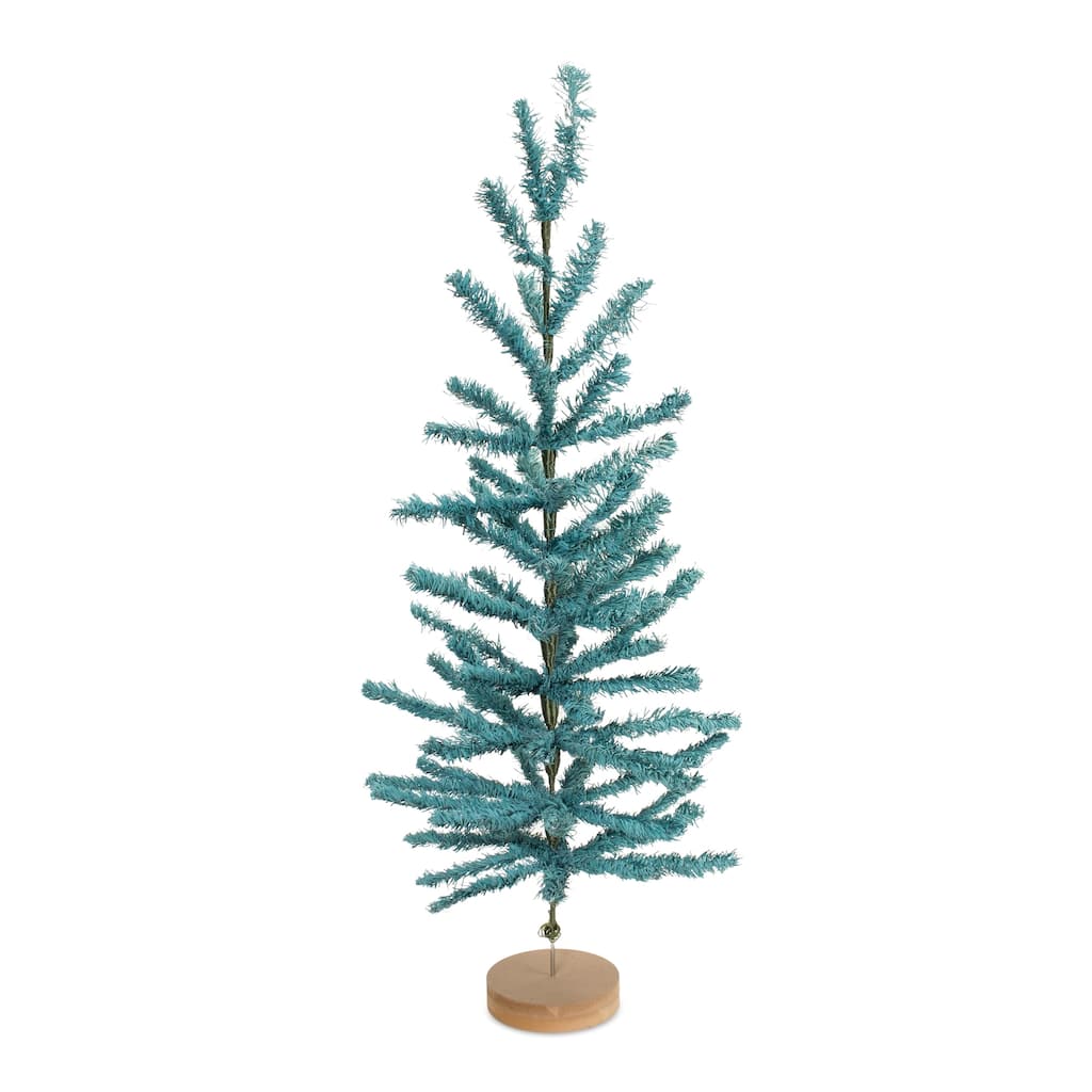 Turquoise Pine Tree with Wood Base (Set of 2)