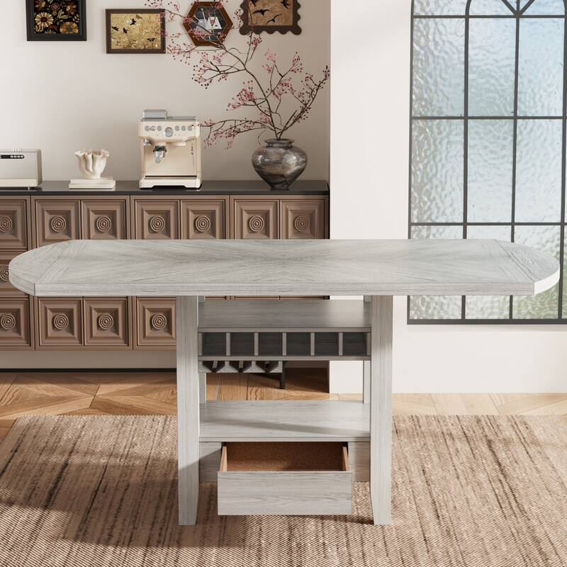 3/5/7 Piece Dining Table Set Drop Leaf Kitchen Table and Chairs Set Counter Height Kitchen Island Table Set with Storage