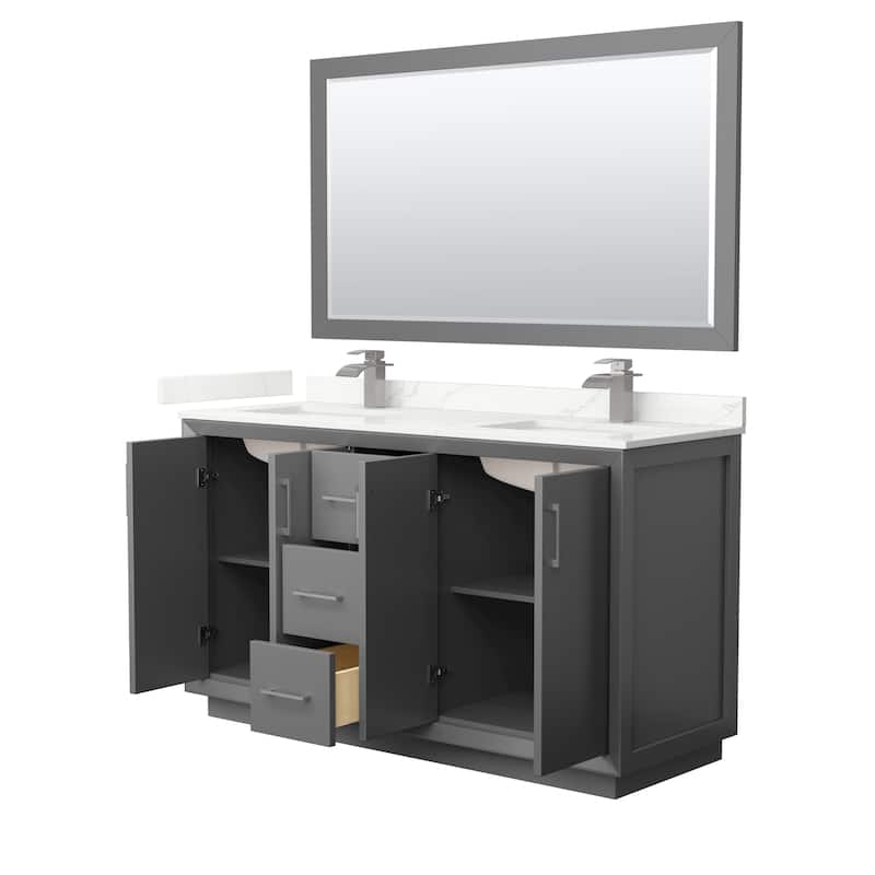 Strada 60-inch Double Vanity, Quartz Top, 58-inch Mirror
