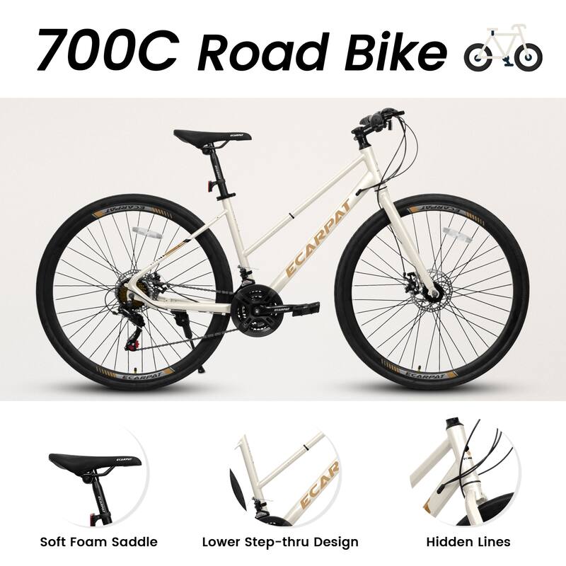700C Lightweight Commuter Road Bike with 21 Speed Bicycle, Disc Brakes Aluminum Alloy Frame for City Rides and Student Travel