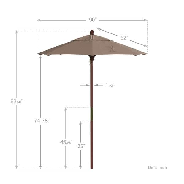 dimension image slide 14 of 20, Port Lavaca 7.5ft Round Wood Umbrella by Havenside Home, Base Not Included