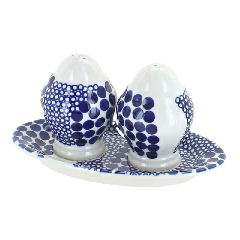 Blue Rose Polish Pottery 1282 Zaklady Salt & Pepper Shakers with Plate - Zara