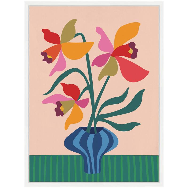 Kate and Laurel Sylvie Daffodils and Vase Framed Canvas by Rachel Lee
