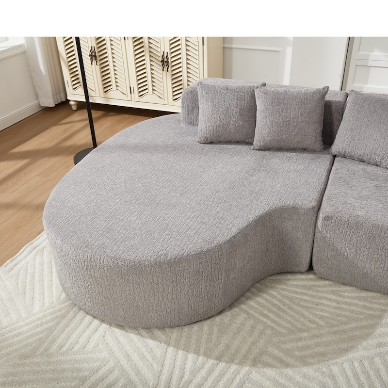 L-Shape Boneless Couch for Living Room, Curved Sectional Sofa Memory Foam Floor Sofa with 5 Pillows