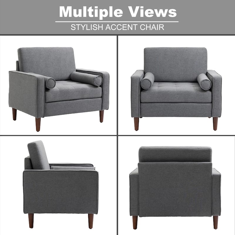 35.48" Cotton Linen Square Arm Tufted Club Chair