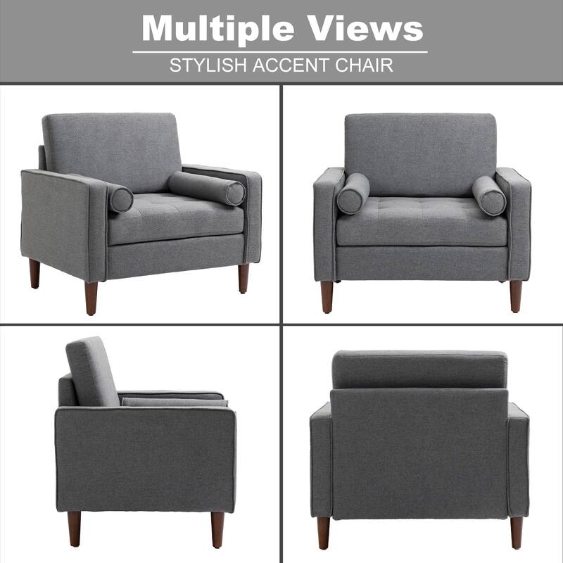Tufted Upholstery Club Armchair With Bolster Pillows
