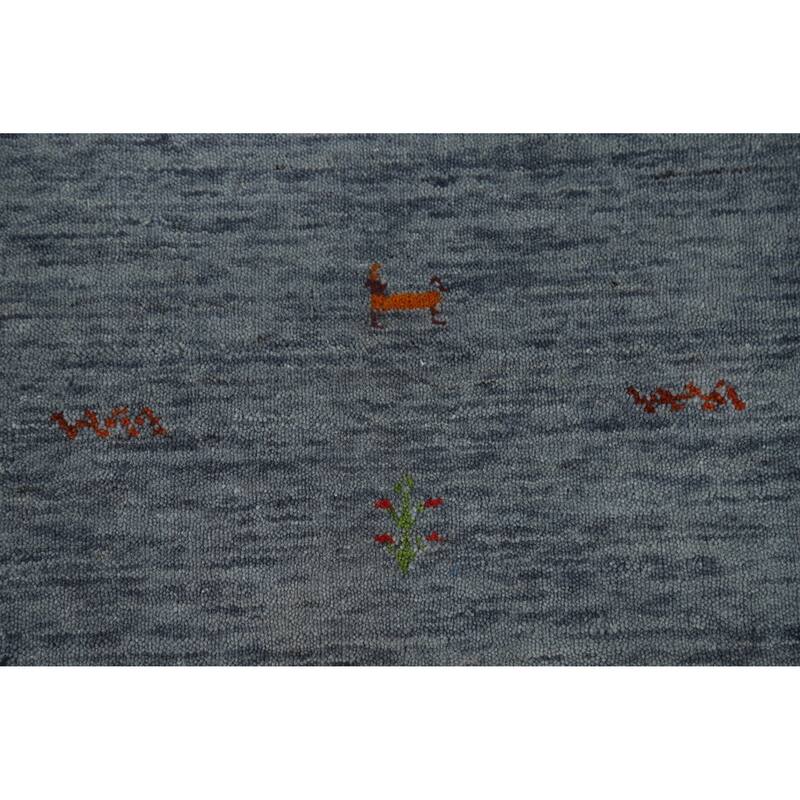 Tribal Blue Gabbeh Indian Rug Hand-Knotted Wool Carpet - 3'0" x 4'11"