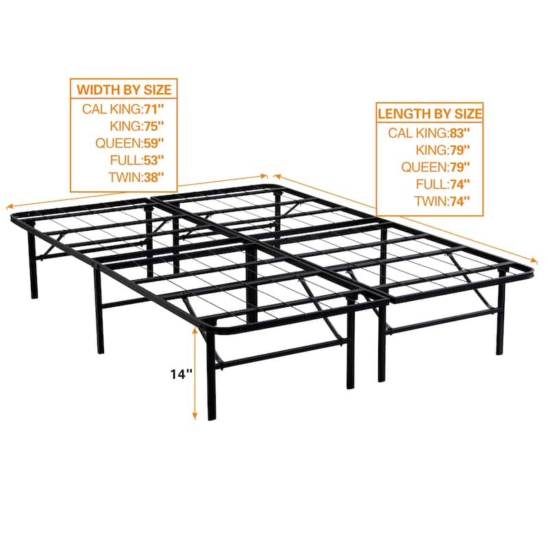 King Metal Platform Folding Bed Frame 14 Inch High Heavy Duty Steel Slat Under Bed Storage Black