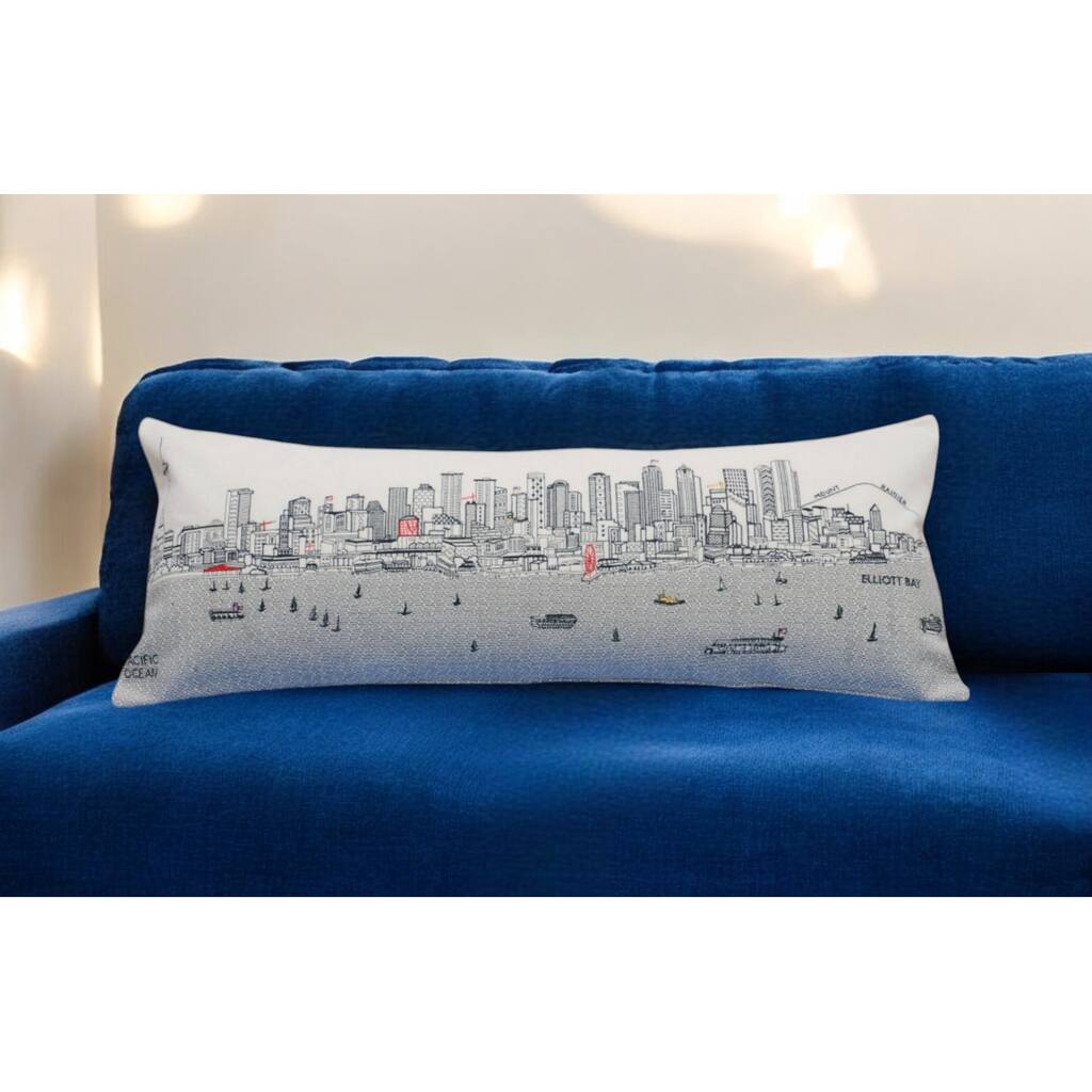 HomeRoots 35" White Seattle Daylight Skyline Lumbar Decorative Pillow