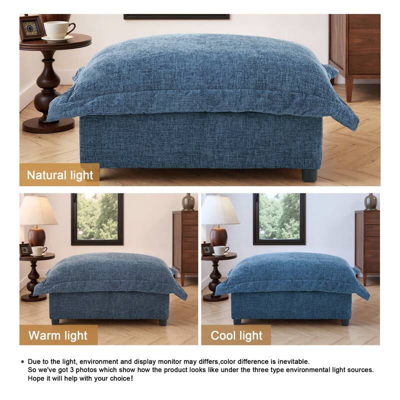 37"W Oversized Upholstered Chenille Rectangle Cloud Ottoman