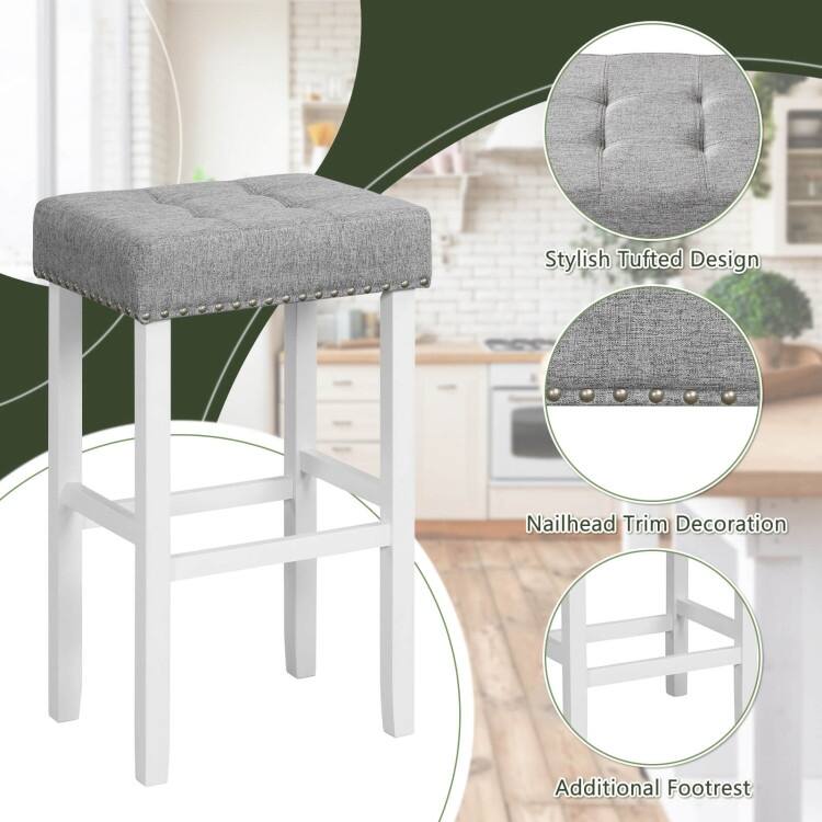 2 Pieces Counter Height Bar Stools with Sponge Padded Cushion - 17" x 13.5" x 24.5"/17" x 13.5" x 29" (L x W x H)