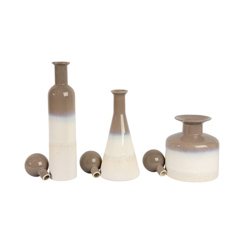 Elegant Glazed Ceramic Decorative Vase for Home Decor - Flower Vases with Modern Shapes - Set of 3, 21", Ivory
