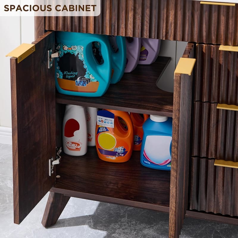 Modern Fluted Bathroom Vanity with Sink, Bathroom Cabinet, Washstand