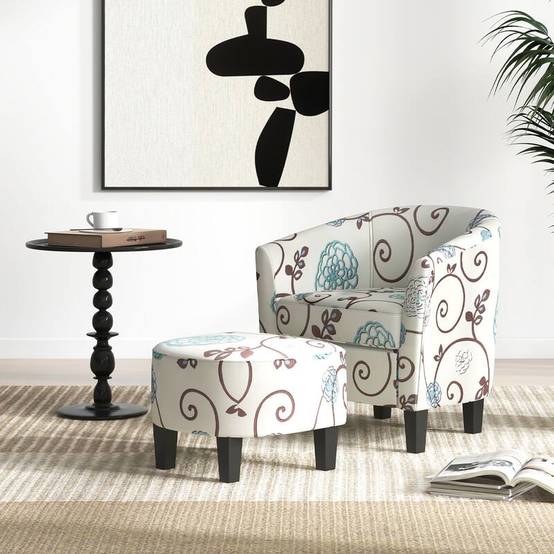 Gymax Modern Accent Tub Chair&Ottoman Set Fabric Upholstered Club - See Details