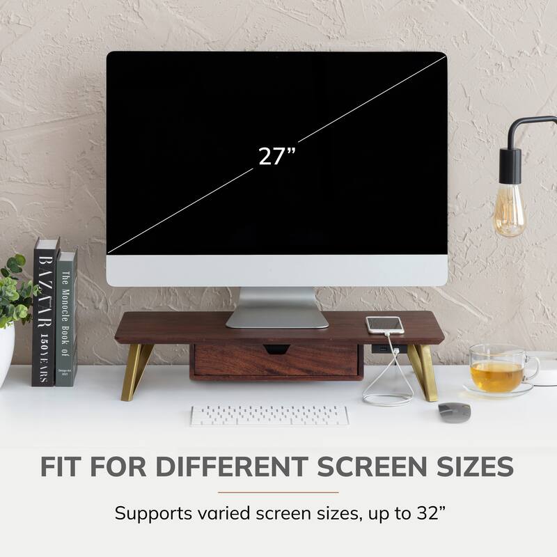 Jani Wood Monitor Stand Riser Desk - Ergonomic Design Stand, Desktop Organizer Table for Home, Office Workspace, Gaming Desk