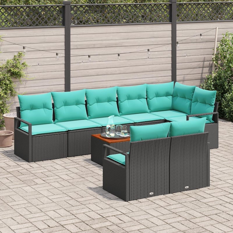 vidaXL 9 Garden Sofa Set with Cushions Black/Grey Poly Rattan - 113 x 48 x 27.2