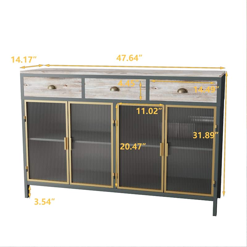 47.64" "3 Doors Modern Sideboard with 3 Top Drawers, Freestanding Sideboard Storage Cabinet