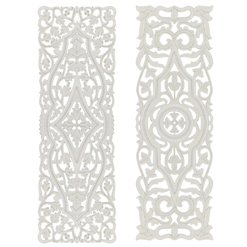 Wood Floral Handmade Intricately Carved Arabesque Home Wall Decor - Set of 2 White - Roche River Decor - White