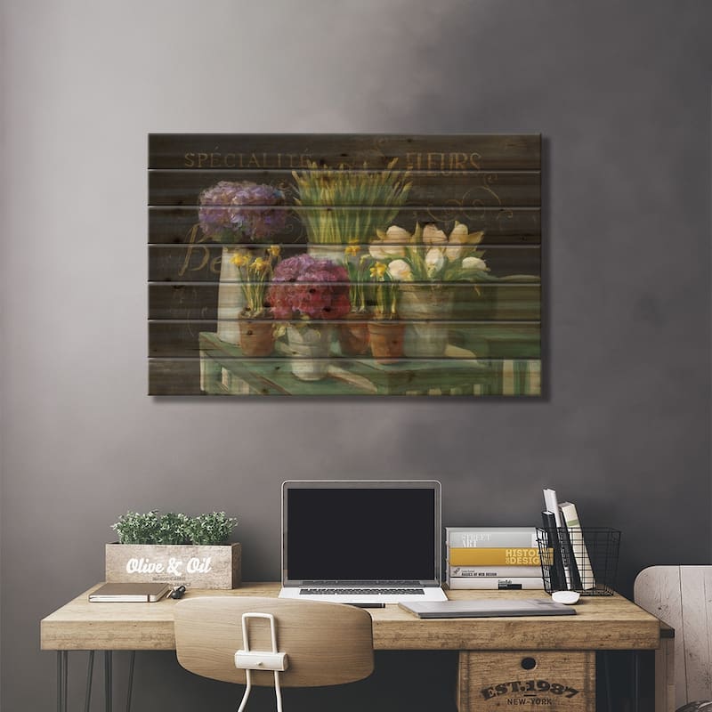 Les Fleurs Printemps On Black Print On Wood by Danhui Nai - Multi-Color