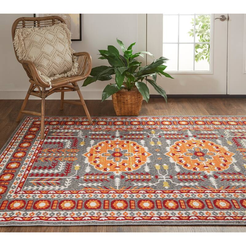 Hurst Medallion Vintage Style Transitional Kilim Area Rug