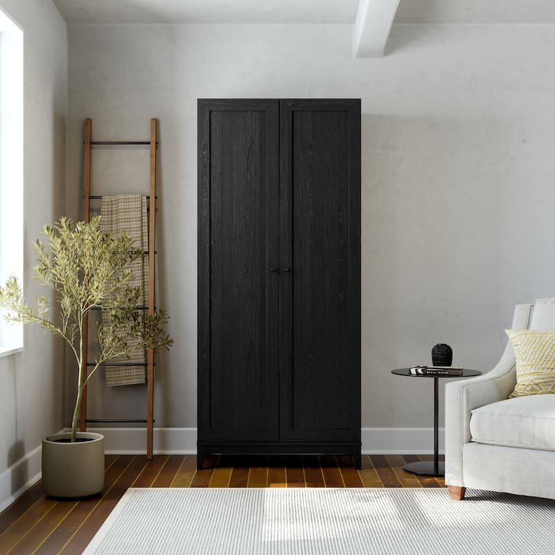 Prepac Yaletown 72" Tall Storage Cabinet with Wood Legs, Pantry Cabinet with 3 Adjustable Shelves - 32" W x 72" H x 16" D