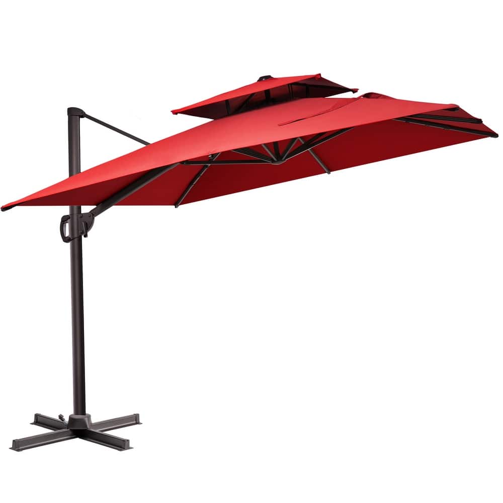 Double top 10.5 ft. x 9 ft. Heavy-Duty 360-Degree Rotation Cantilever Patio Umbrella
