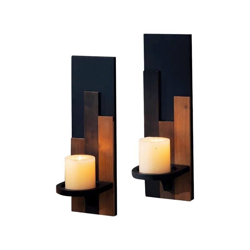 2 Pack wall sconces wooden/Black candle holders wood pillar candle