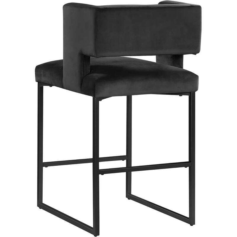 Modern Contemporary 27 Inch Counter Stool Set of 2 with Velvet Upholstery, Black Metal Legs, Kitchen Side Stool