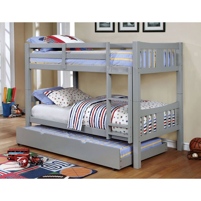 Twin Over Twin Transitional Bunk Bed with Attached Ladder, Gray Finish - Gray