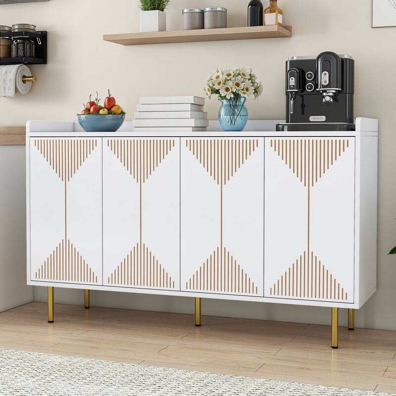 Moasis Modern 55" Sideboard Buffet Cabinet Carved Design - White