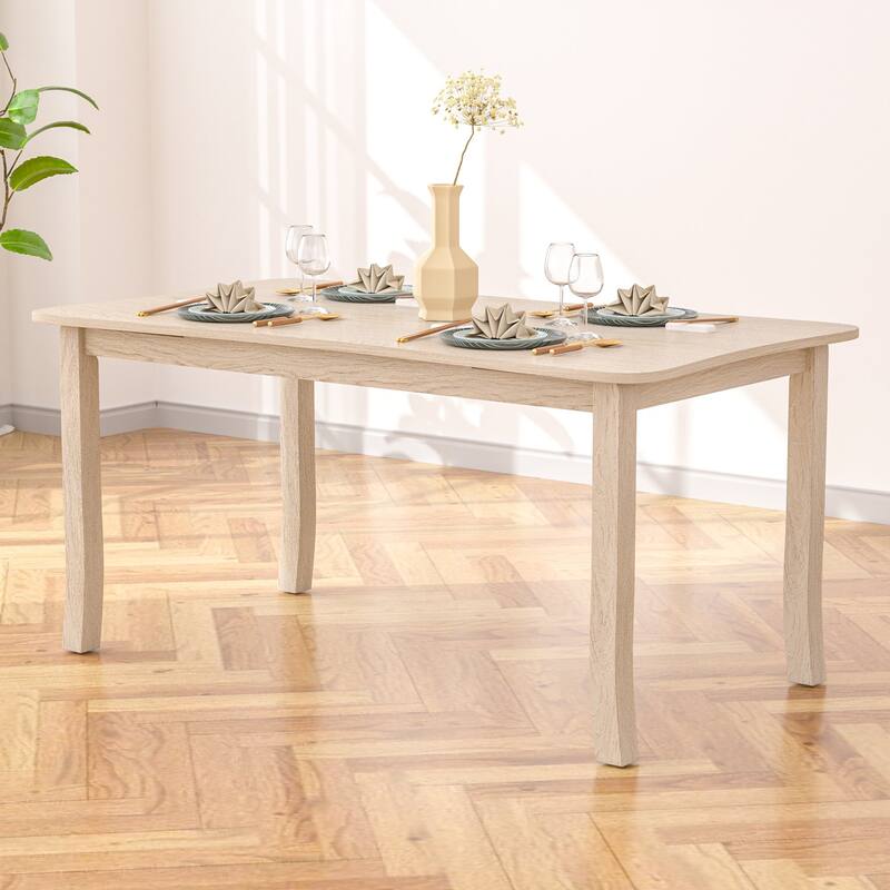 Javlergo Mid-Century Modern Solid Wood Dining Table Set for 4/6, Rectangular Kitchen Table and Chairs, Upholstered Dining Set